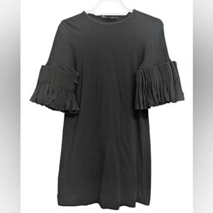 Sid Neigum women's pleated ruffled sleeves black tunic tee dress size L